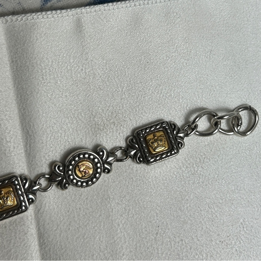 Brighton Victorian Crown Bracelet Two-tone Silver Plated Retired Toggle 7.5” - Picture 10 of 10